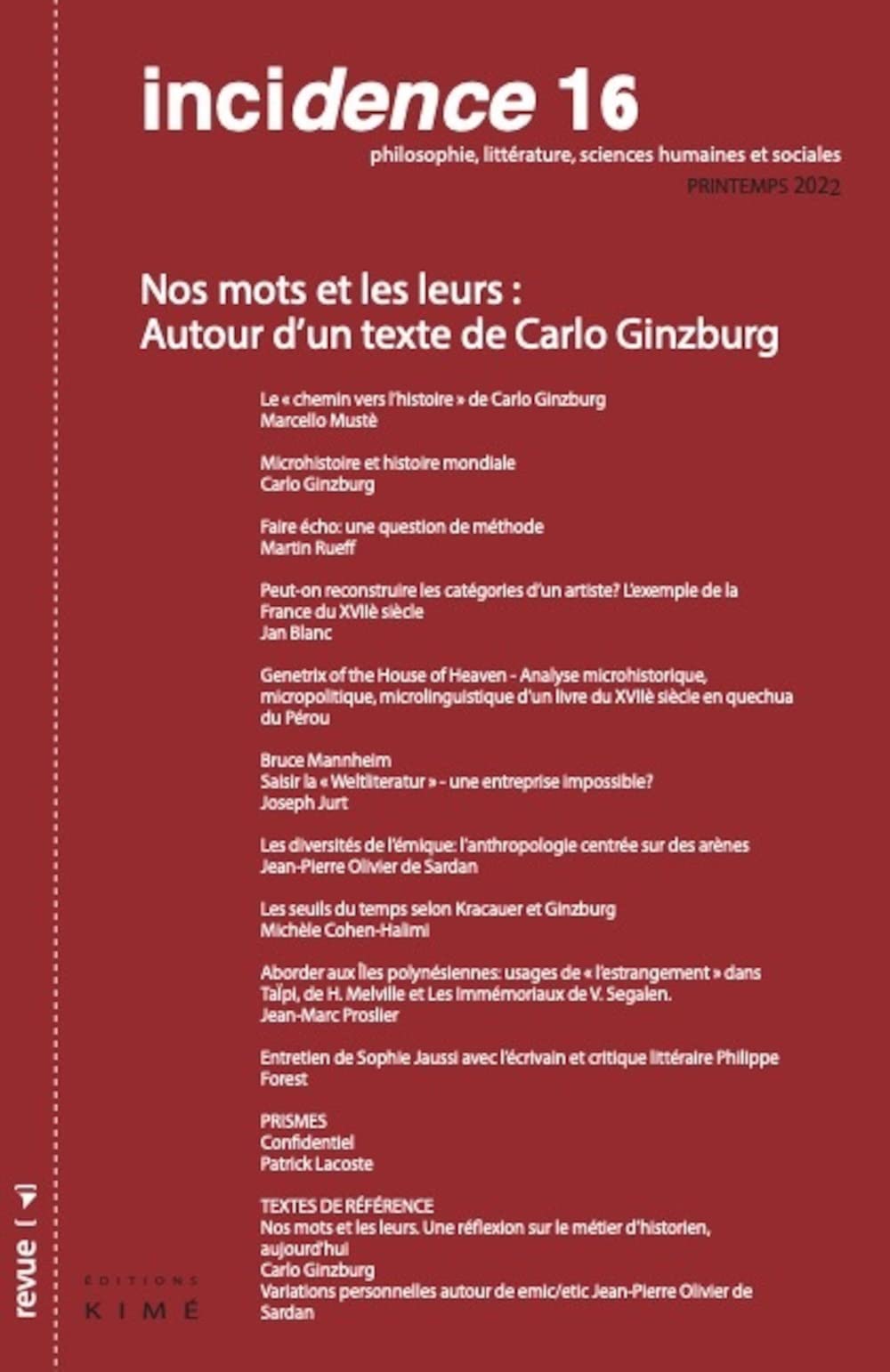 Incidence 16: Nos mots et les leurs : autour d'un texte de Carlo Ginzburg 9782380720570