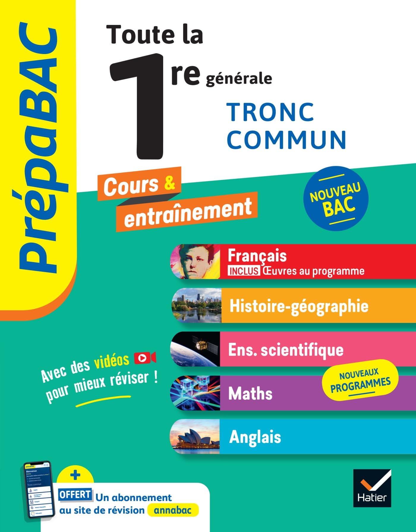 Prépabac - Toute la 1re générale (tronc commun) - Bac 2026 (toutes les matières): Français, Histoire-Géographie, Enseignement scientifique & maths, Anglais 9782401095038