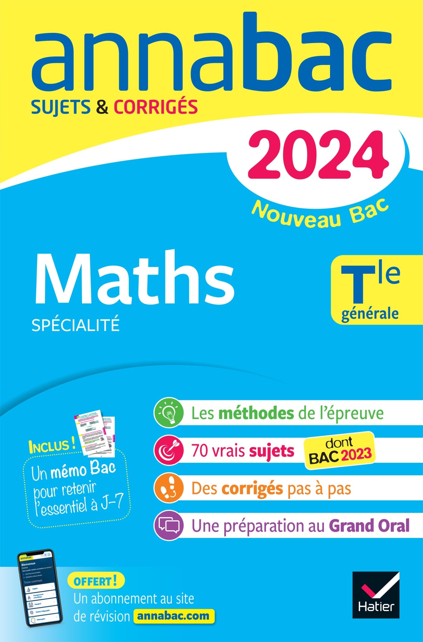 Annales du bac Annabac 2024 Maths Tle générale (spécialité): sujets corrigés nouveau Bac 9782278105755