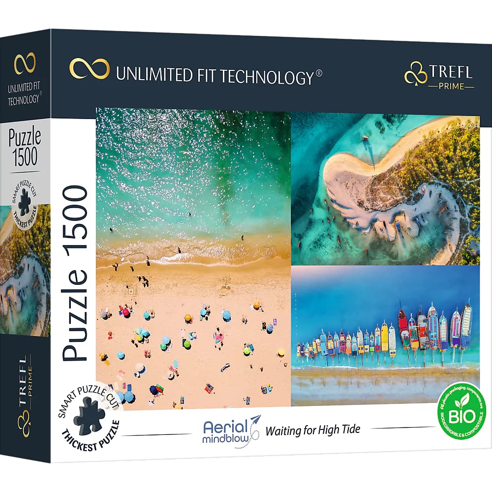 Trefl Prime - Puzzles UFT Aerial Mindblow: Waiting for High Tide -1500 Pièces, Carton le plus Épais, BIO, ECO, Paysage Aérien, Collage, Plage, Divertissement pour Adultes et Enfants à partir de 12 Ans 5900511261929