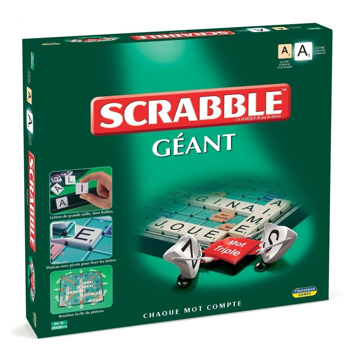 Megableu - SCRABBLE GÉANT - Jeu de Société Classique pour Adultes & Enfants dès 10 Ans - Version Française - Jeu avec Plateau Rotatif & Cales pour Lettres XXL - Chaque Mot Compte - 2 à 4 Joueurs 5060058550297