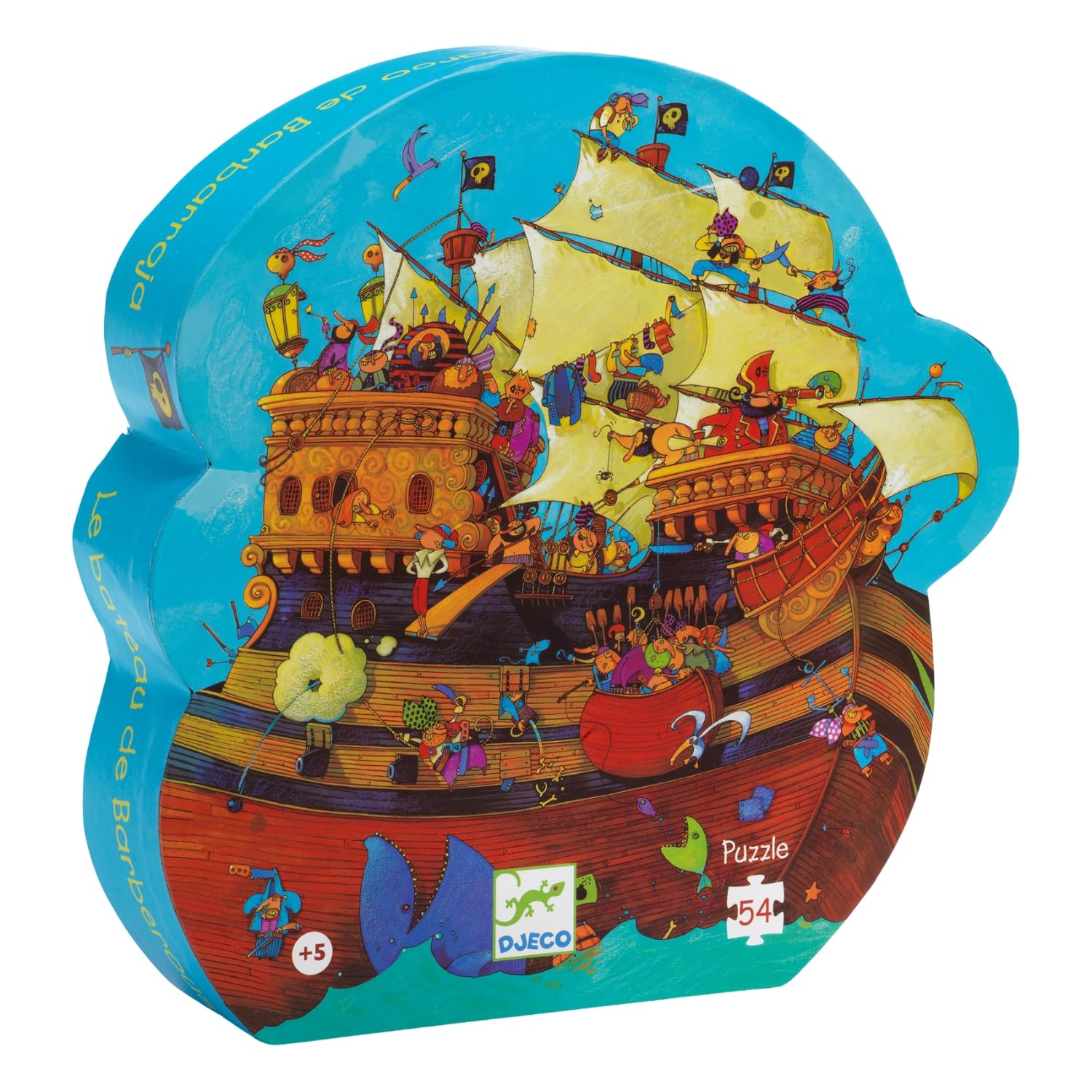 Djeco Puzzle Carton Bateau Pirates Barberousse (54 dès 5 Ans-Développe Dextérité et Patience-Durable et Réutilisable-Format 37 x 40 cm-Boîte Silhouette Décorative-Grandes Pièces, DJ07241, Mixte 3070900072411