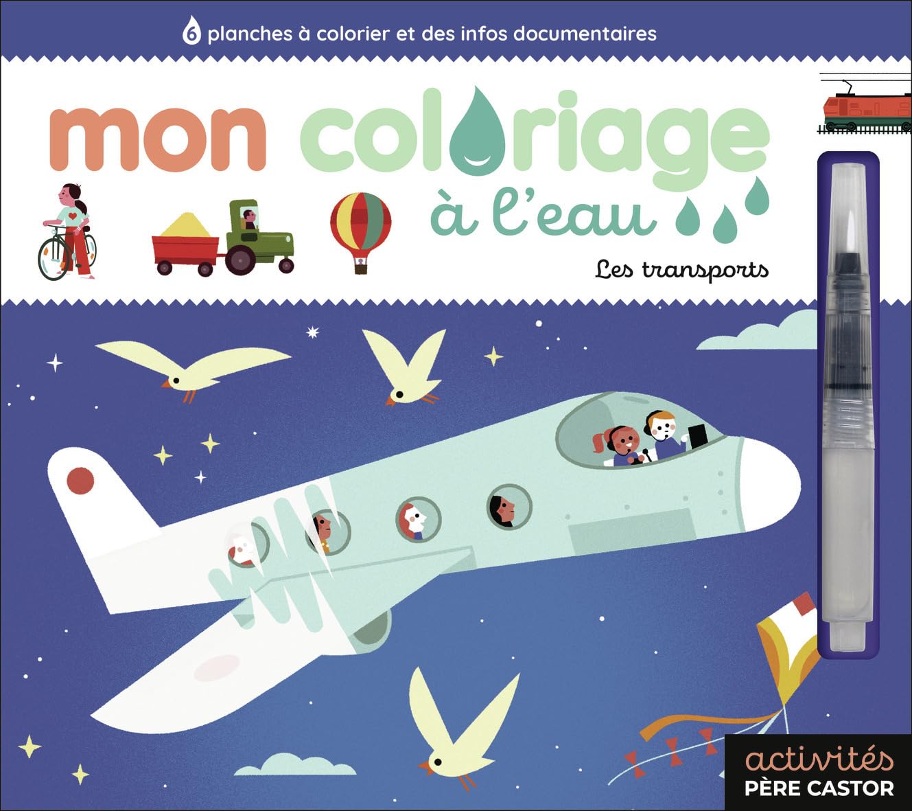 Mon coloriage à l'eau - Les transports: 6 planches à colorier et des infos documentaires 9782080490124