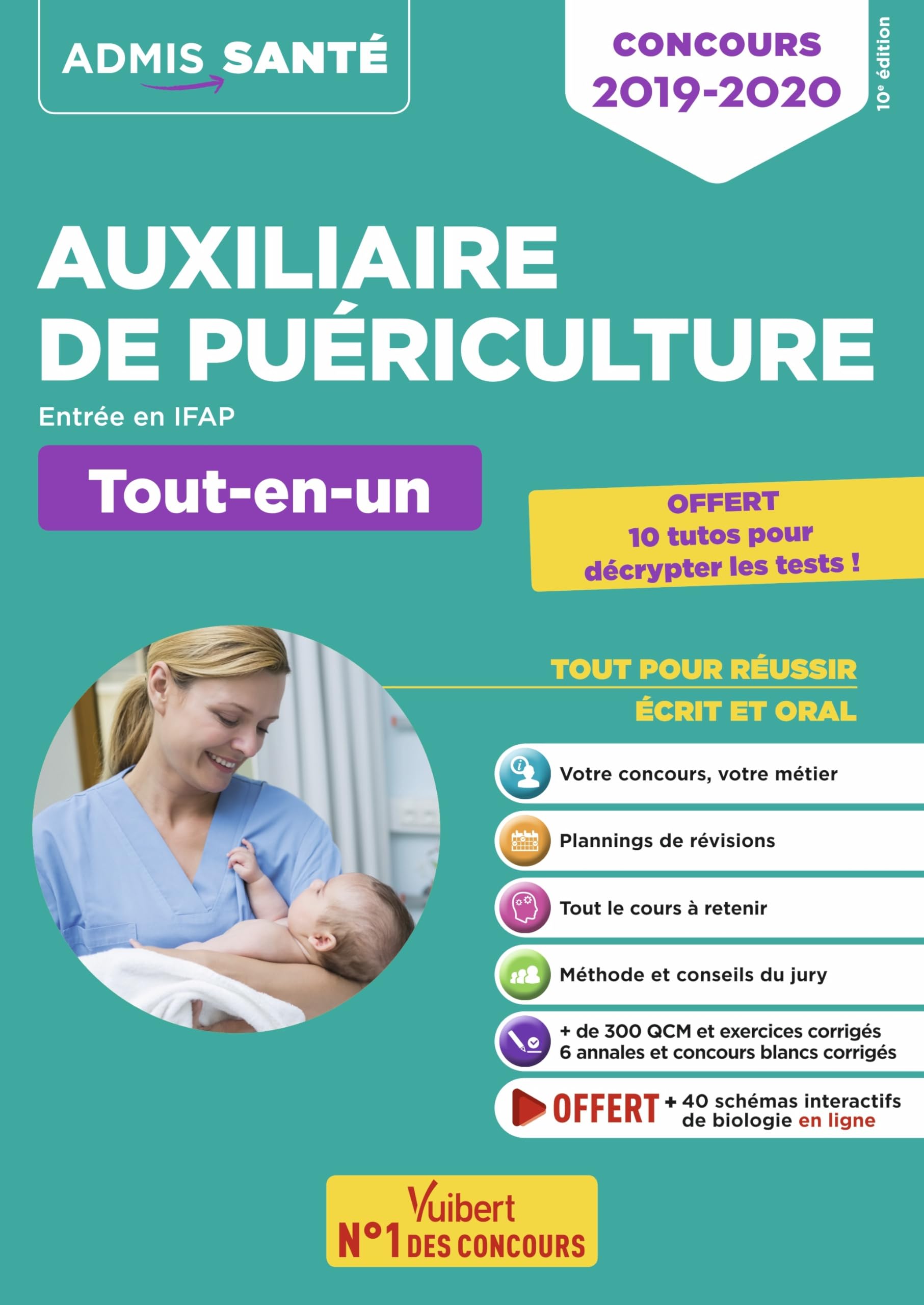 Concours Auxiliaire de puériculture - Entrée en IFAP - Tout-en-un: Concours 2019-2020 - Avec 10 tutos sur les tests offerts 9782311206951