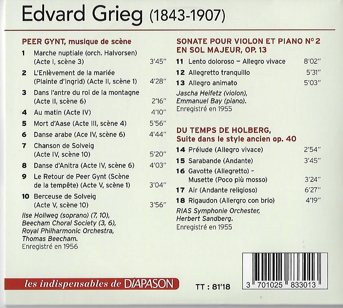 Peer Gynt/Sonate Violon et Piano N 2/du Temps de Hollberg 3701025833013
