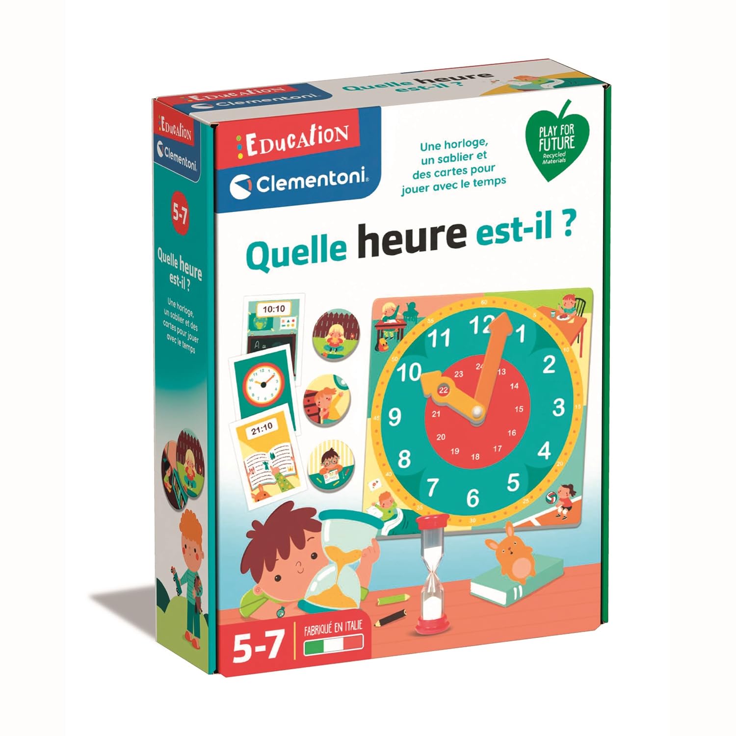 Clementoni Education - 52590 - PlayForFuture - Quelle Heure Est-Il ? - Jeu Educatif avec Diverses Activités liées à la Lecture de l'Heure pour Enfants de 5 à 7 Ans - 8005125525904