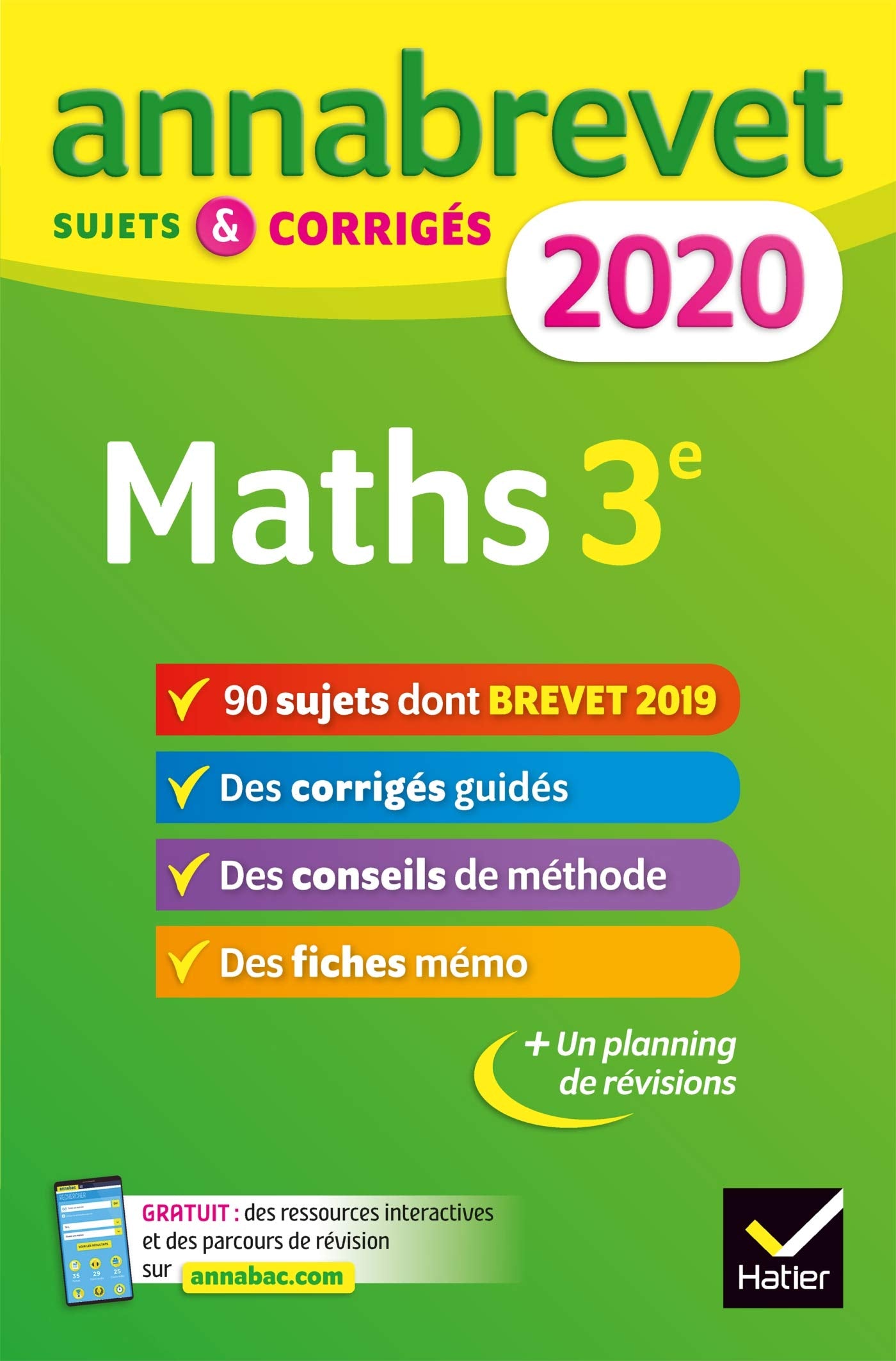 Annales du brevet Annabrevet 2020 Maths 3e: 90 sujets corrigés 9782401052536