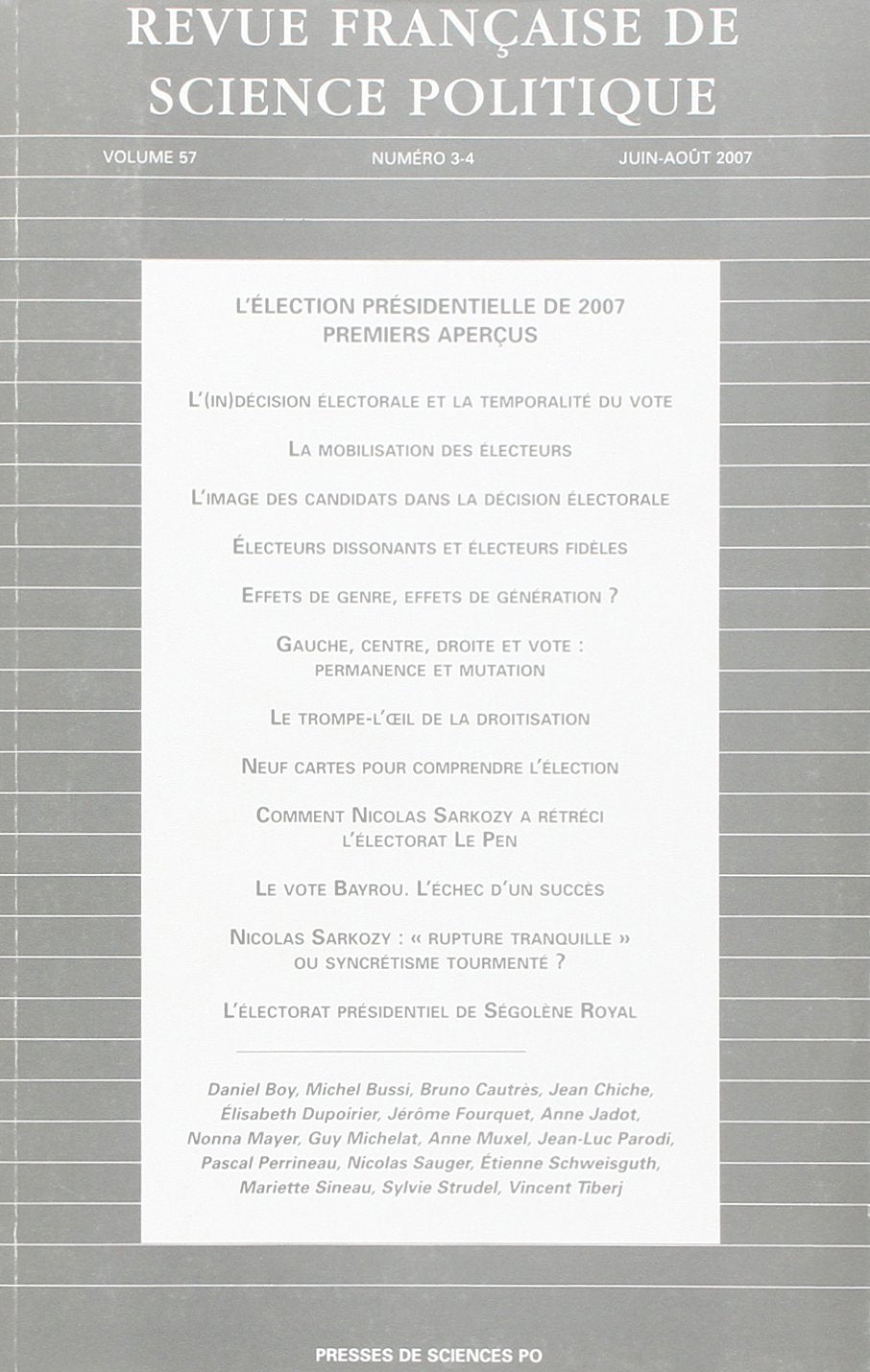 Revue française de science politique, N° 57 : La compétence politique 9782724630886