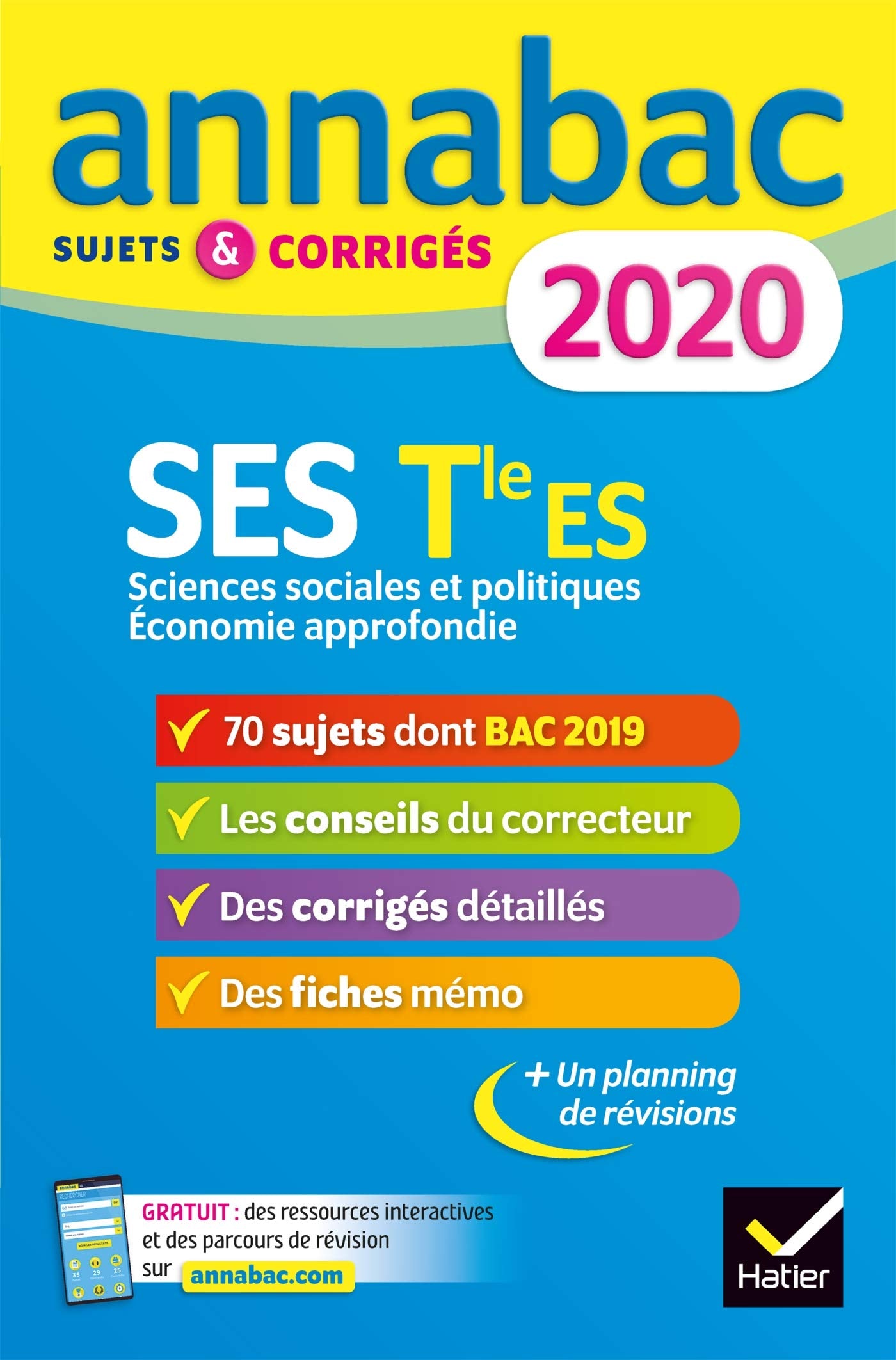 Annales Annabac 2020 SES Tle ES Spécifique & spécialités: sujets et corrigés du bac Terminale ES 9782401052482