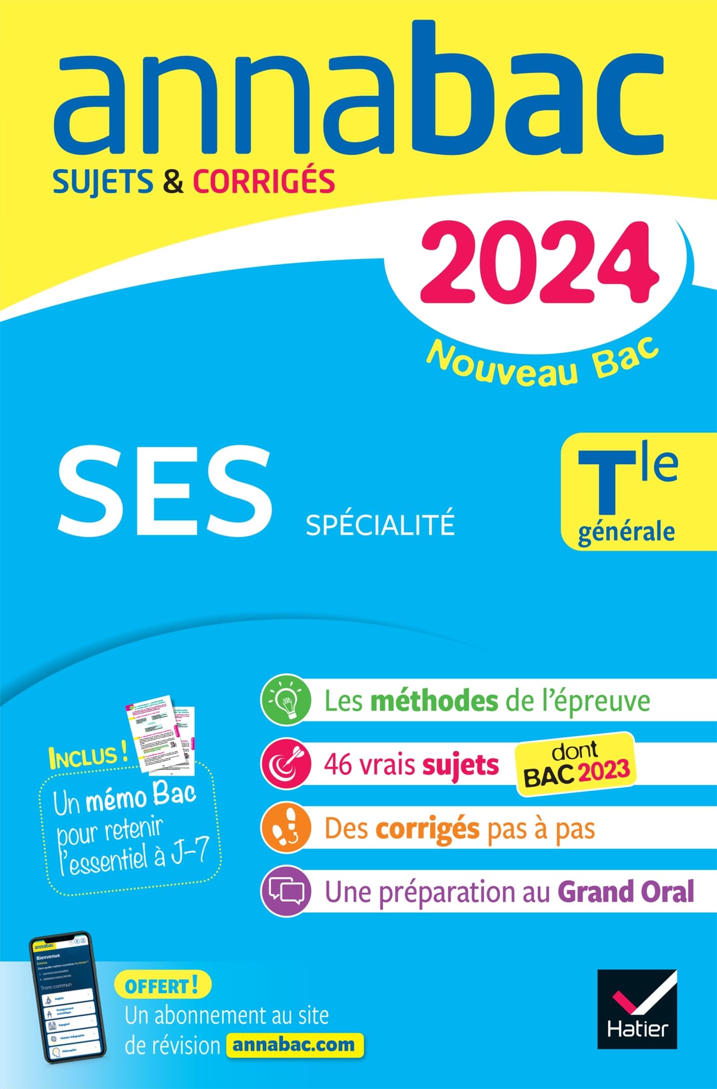 Annales du bac Annabac 2024 SES Tle générale (spécialité): sujets corrigés nouveau Bac 9782278105724