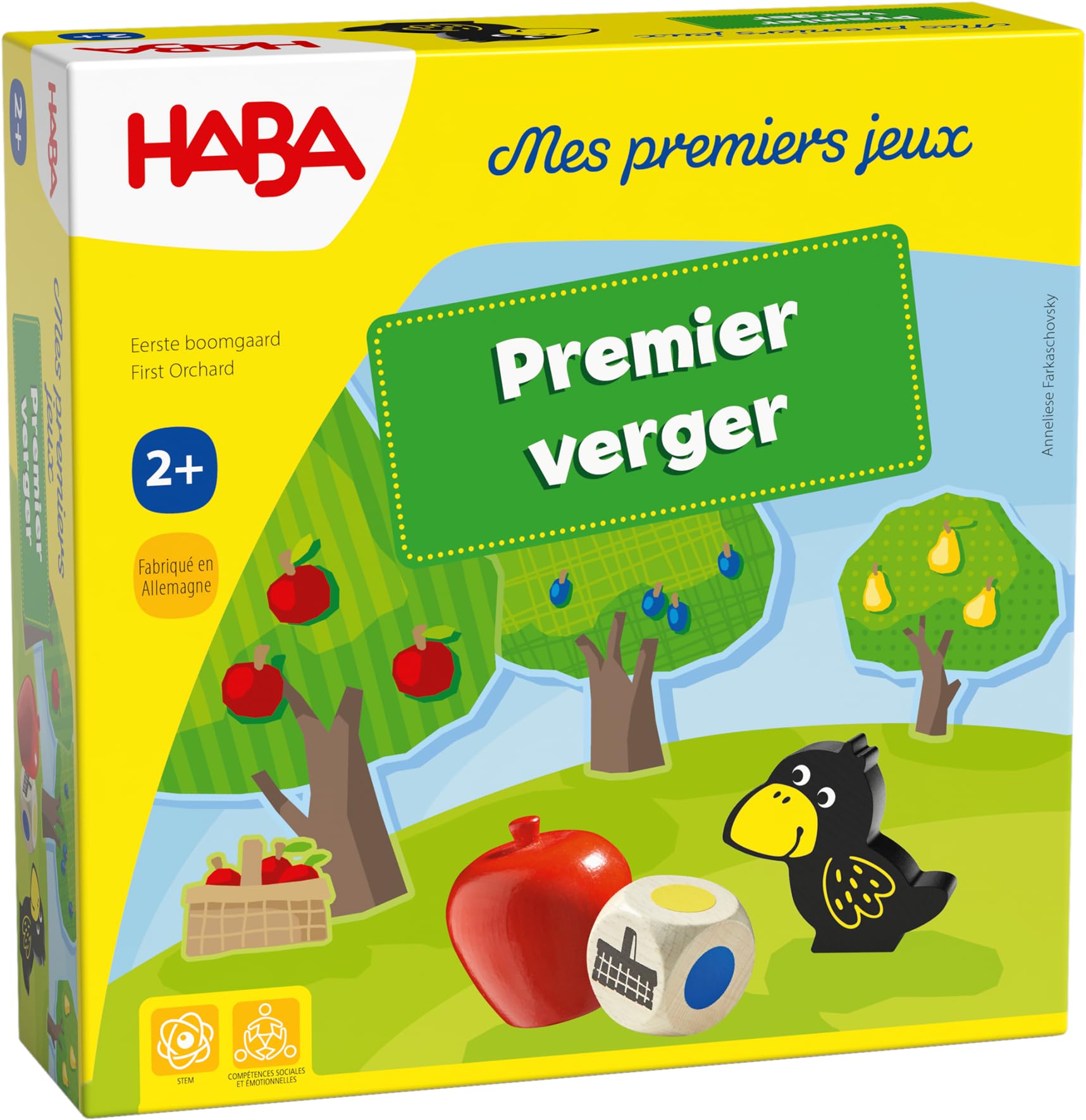 HABA - Premier Verger - Jeu de Société pour Enfant - Jeu en Bois Educatif et Coopératif - Développe l’Imagination et la Motricité - 1 à 4 Joueurs - 2 Ans - 3592 4051799066315