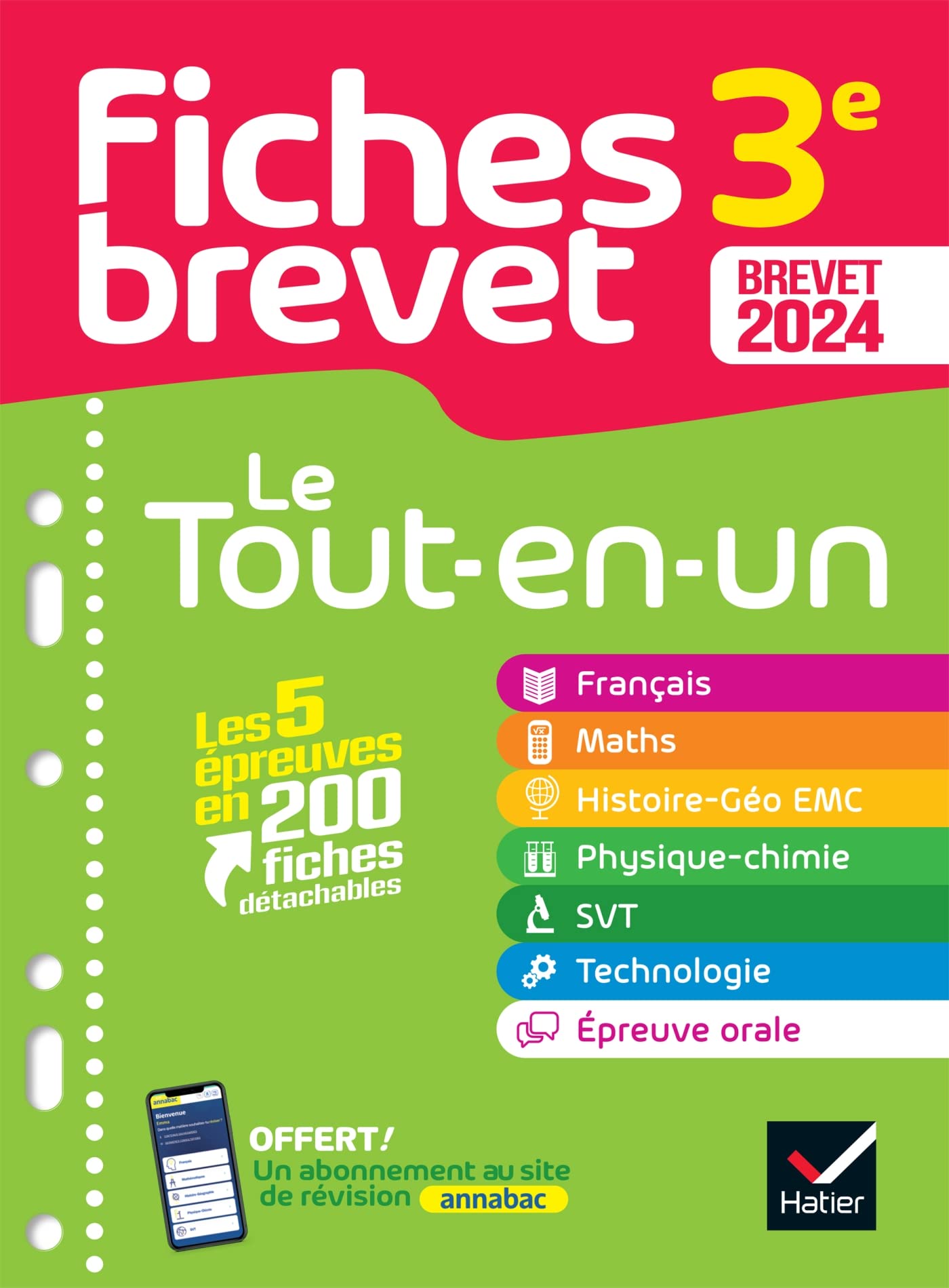 Fiches brevet Le tout-en-un du Brevet 2024 - 3e (toutes les matières): français, maths, histoire-géographie EMC, SVT, physique-chimie, technologie 9782401094598