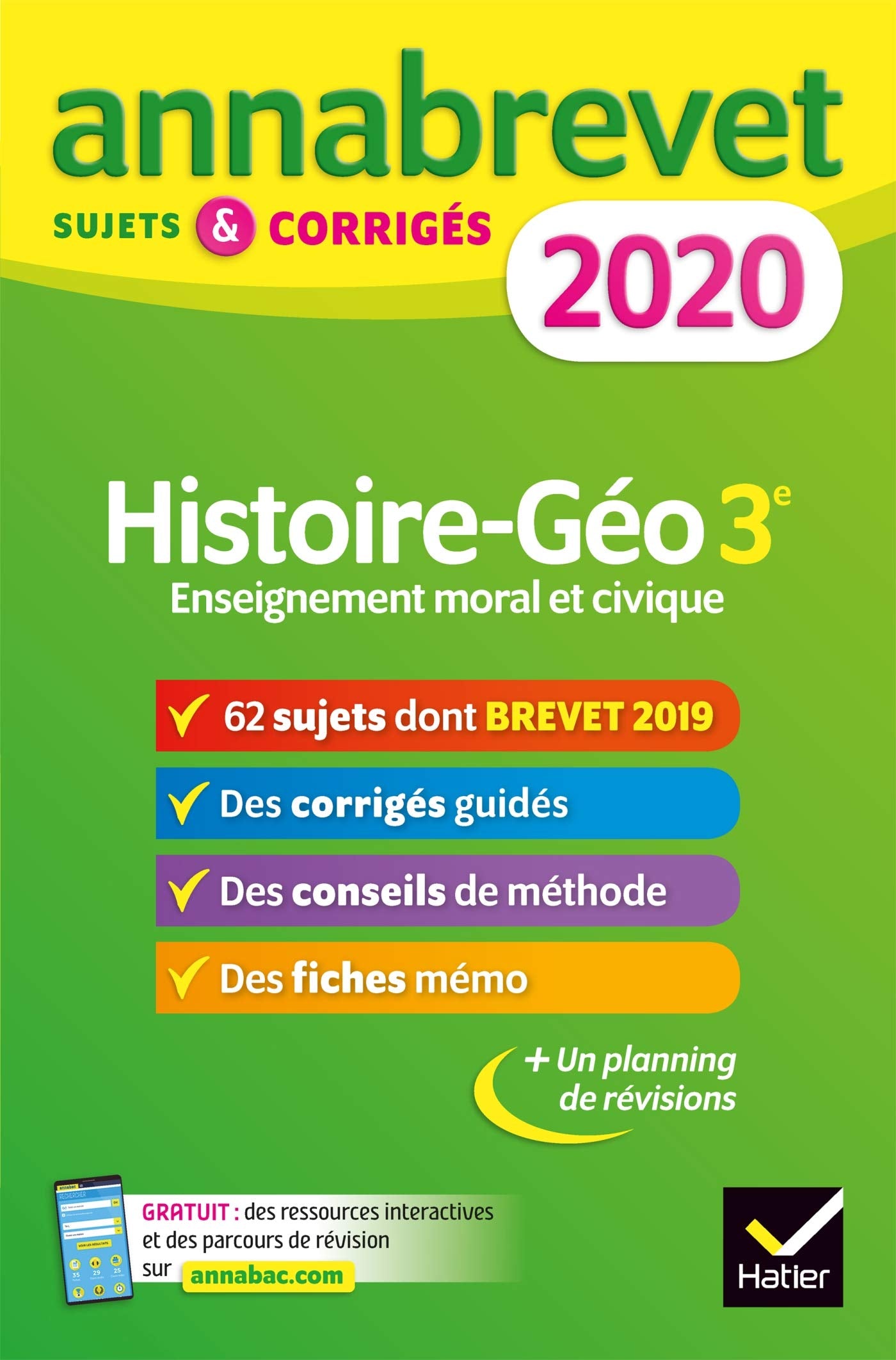 Annales du brevet Annabrevet 2020 Histoire Géographie EMC 3e: 65 sujets corrigés 9782401052499