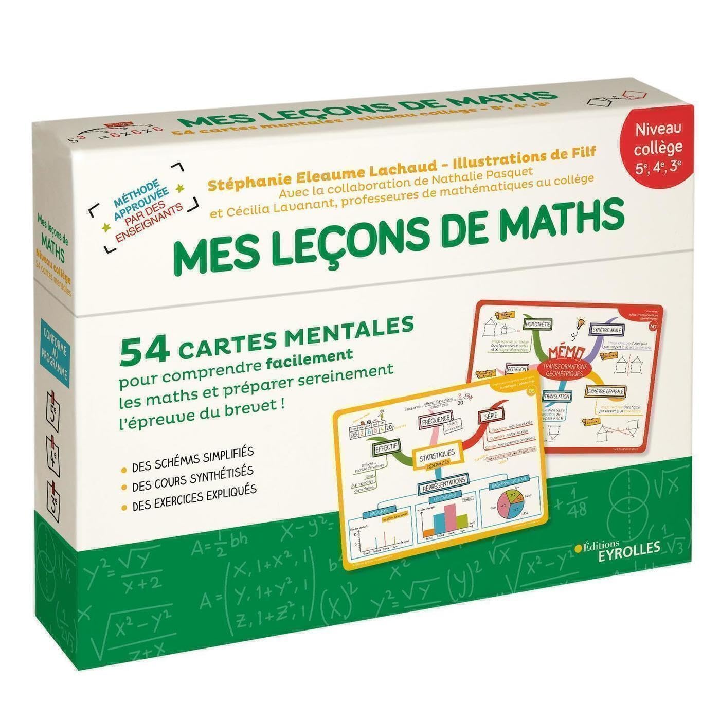 Mes leçons de maths - niveau collège: 54 cartes mentales pour comprendre facilement les maths et préparer sereinement l'épreuve du brevet ! + Livret 9782212573510
