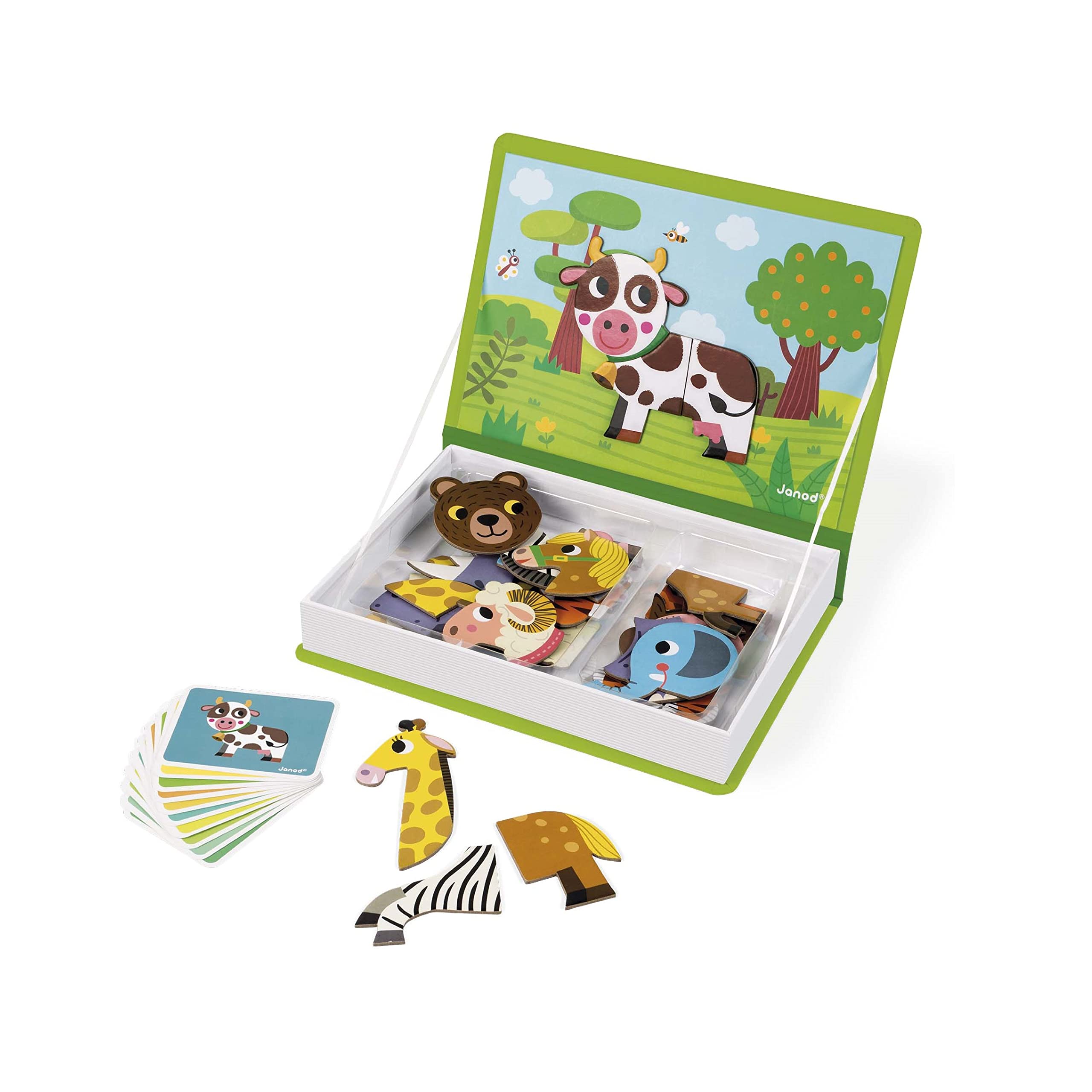 Janod - Magneti'Book Animaux - Jeu Éducatif Magnétique 30 Pièces - Dès 3 Ans, J02723, Blanc 3700217327231