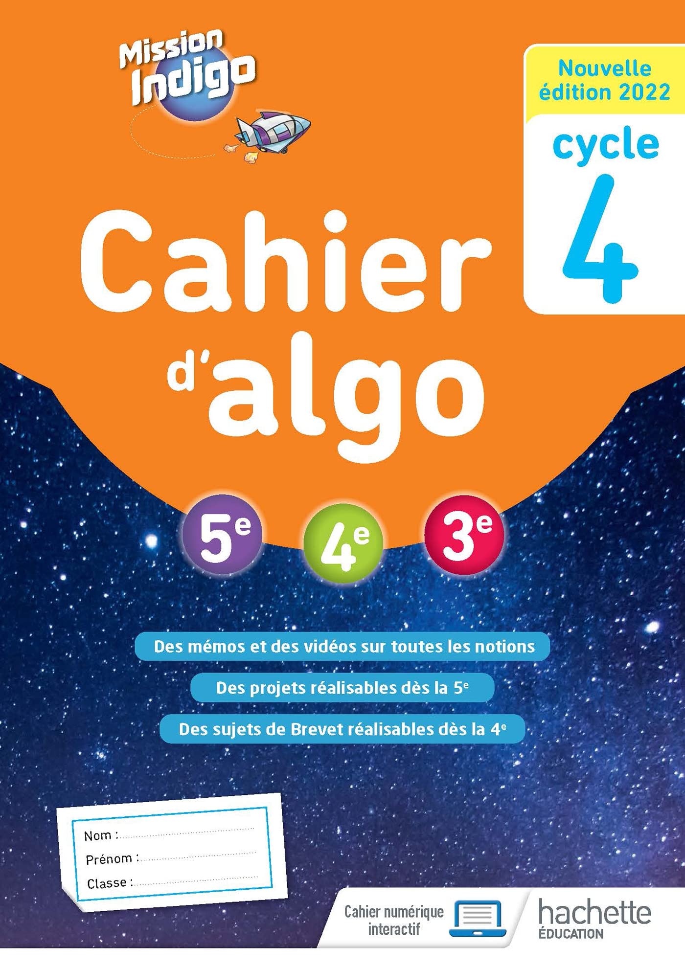 Mission Indigo - Cahier d'algo cycle 4 - Ed. 2022 9782017875284