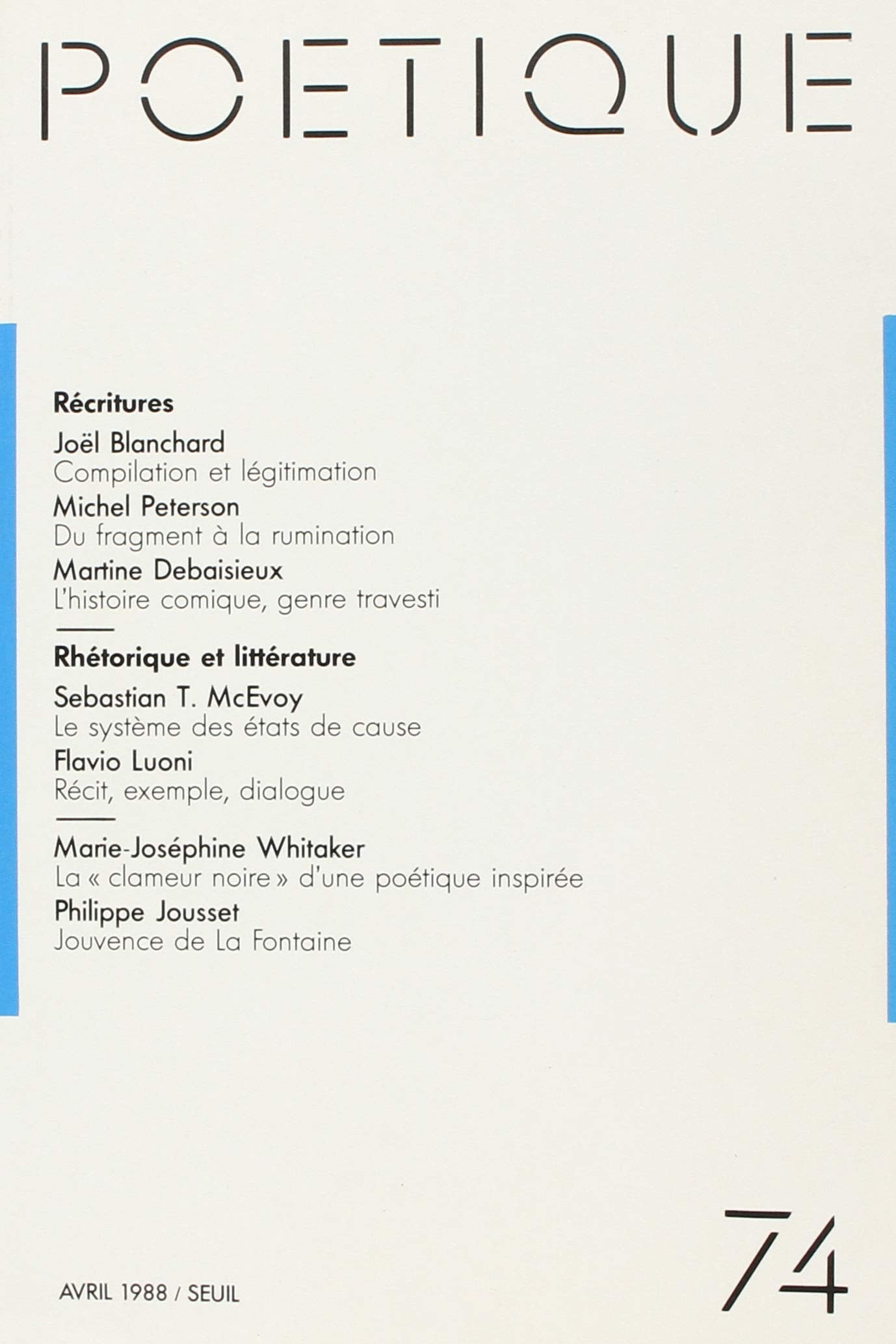 Poétique, numéro 74 9782020101608