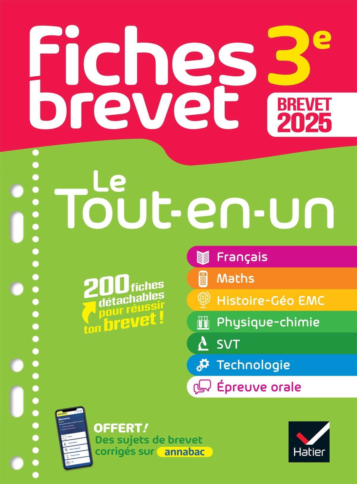 Fiches brevet - Le tout-en-un Brevet 2025 (toutes les matières): français, maths, histoire-géo EMC, SVT, physique-chimie, technologie 9782401105829