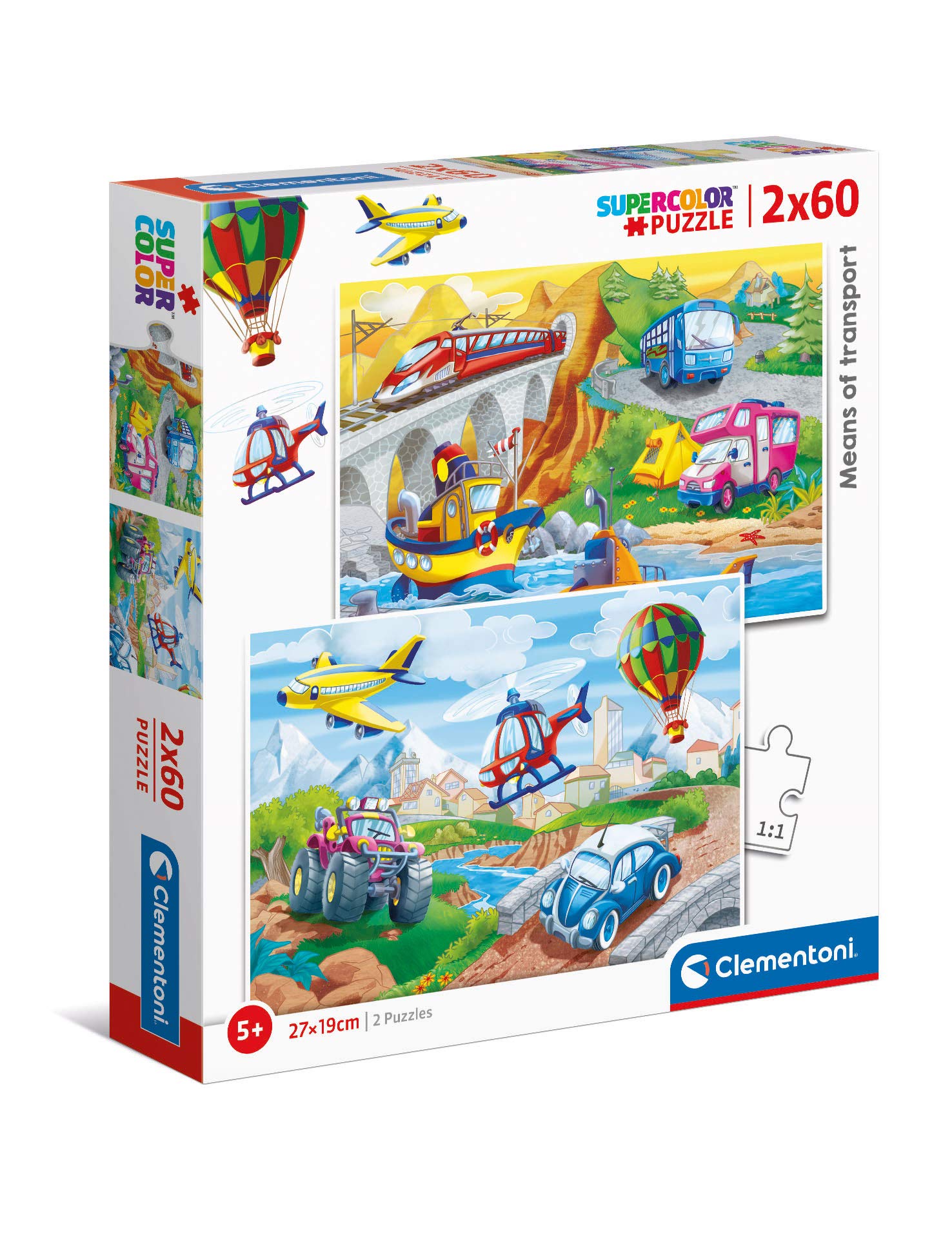 Clementoni - 21619 - Supercolor Puzzle - Means of Transport - 2x60 pièces - Puzzle Enfant - boîte de 2 Puzzles (60 pièces) - fabriqué en Italie, 5 Ans et Plus 8005125216192