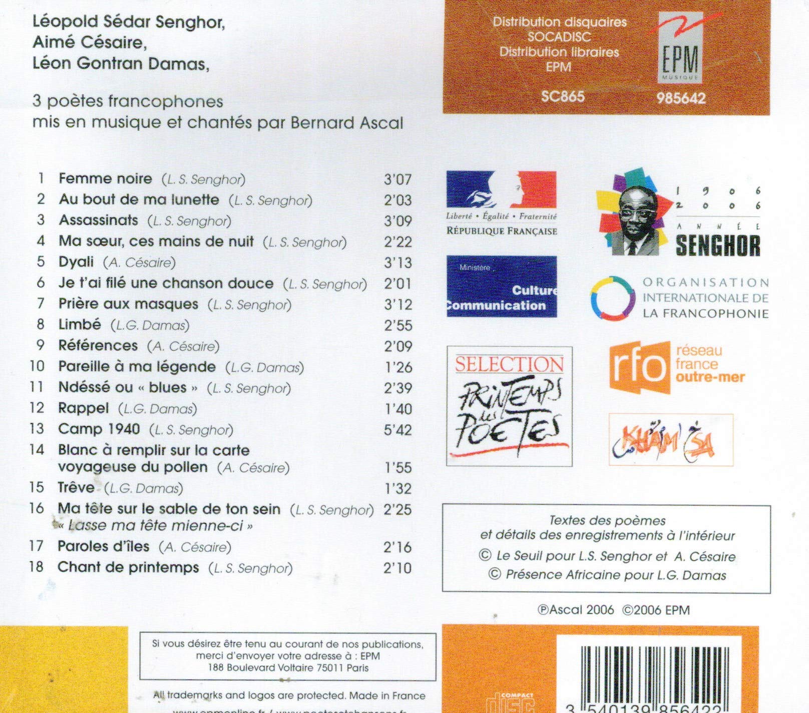 Senghor Cesaire Damas/Chansons Po [Import] 3540139856422