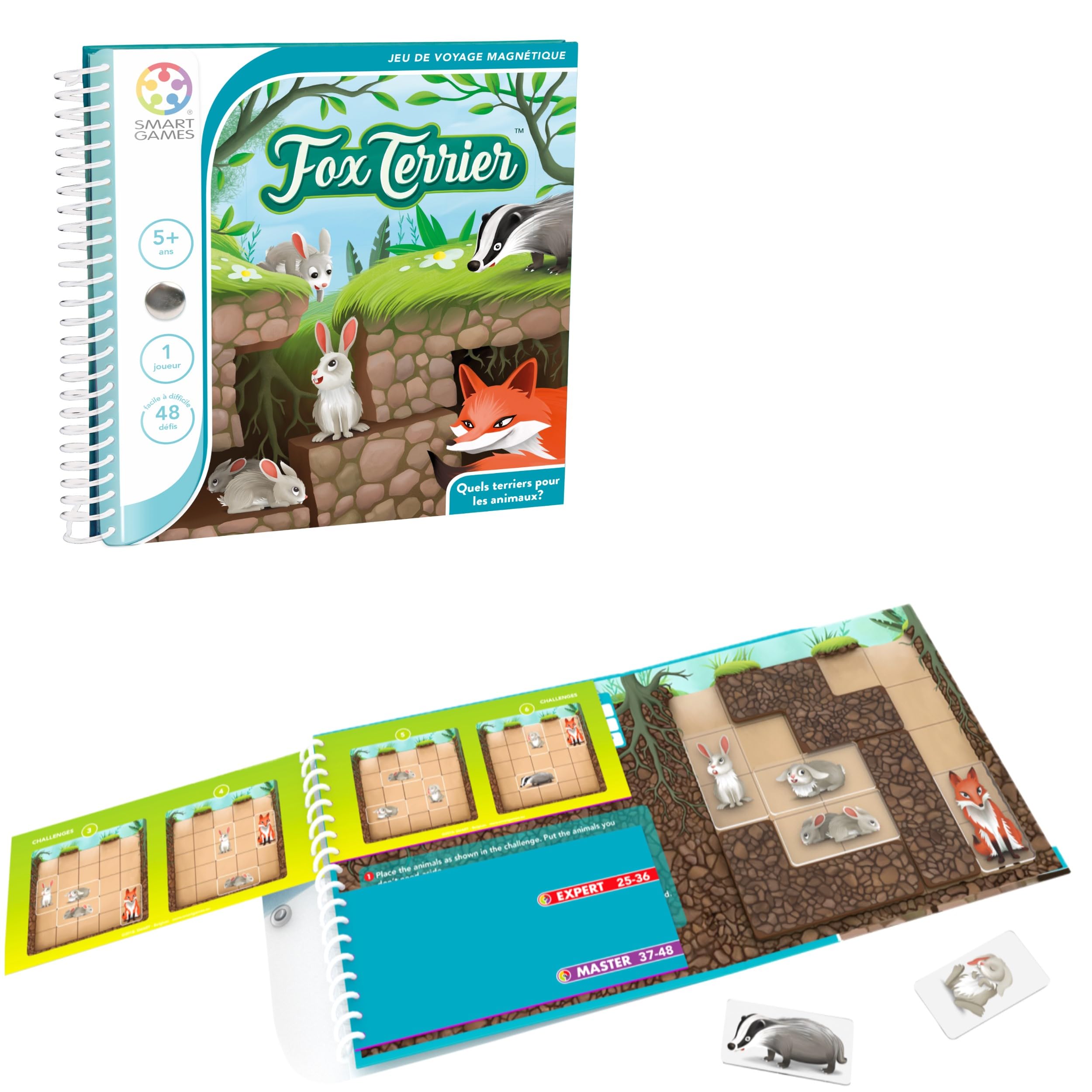 SmartGames | Fox Terrier | Jeu de Réflexion Enfant 5+ | 48 Défis | 1 Joueur | Creusez des Tunnels pour Aider Les Animaux à Trouver Leur Terrier | Développe Logique | Jeu Magnétique | Idée Cadeau 5414301522157