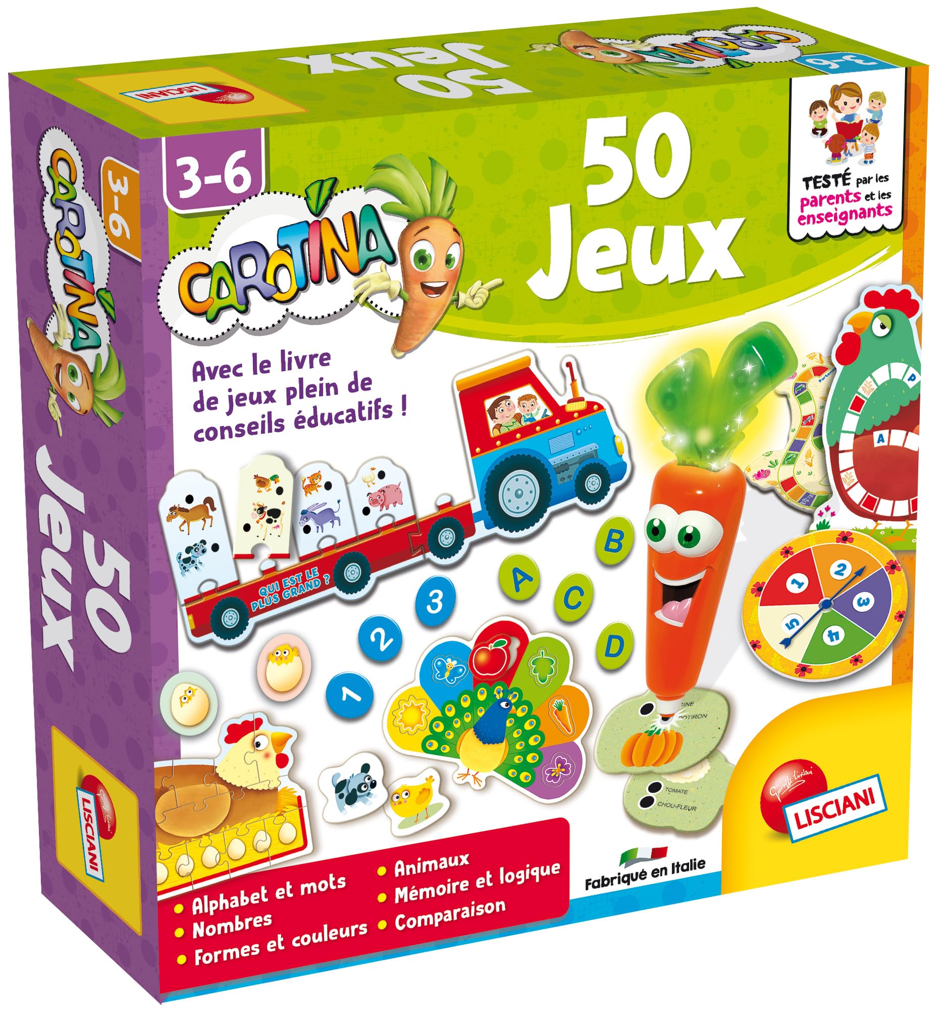 Lisciani - CAROTINA - Coffret 50 Jeux pour Enfants de 3 à 6 ans - Stylo Parlant - Jeux Educatifs Electroniques - Apprendre Alphabet, Nombres, Formes & Couleurs - Développe Mémoire & Logique 8008324066186