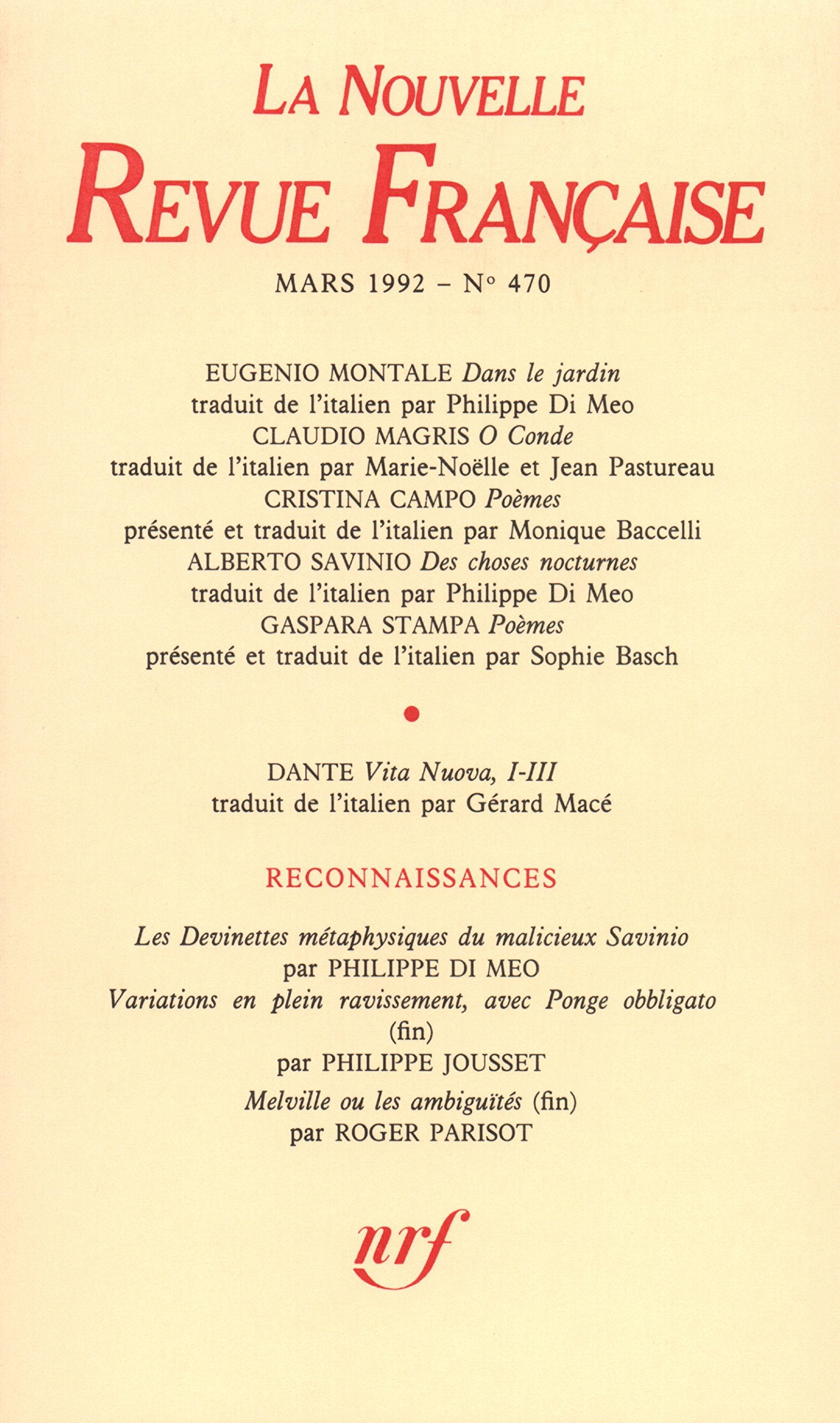 La N.R.F. numéro 470, mars 1992 9782070726042