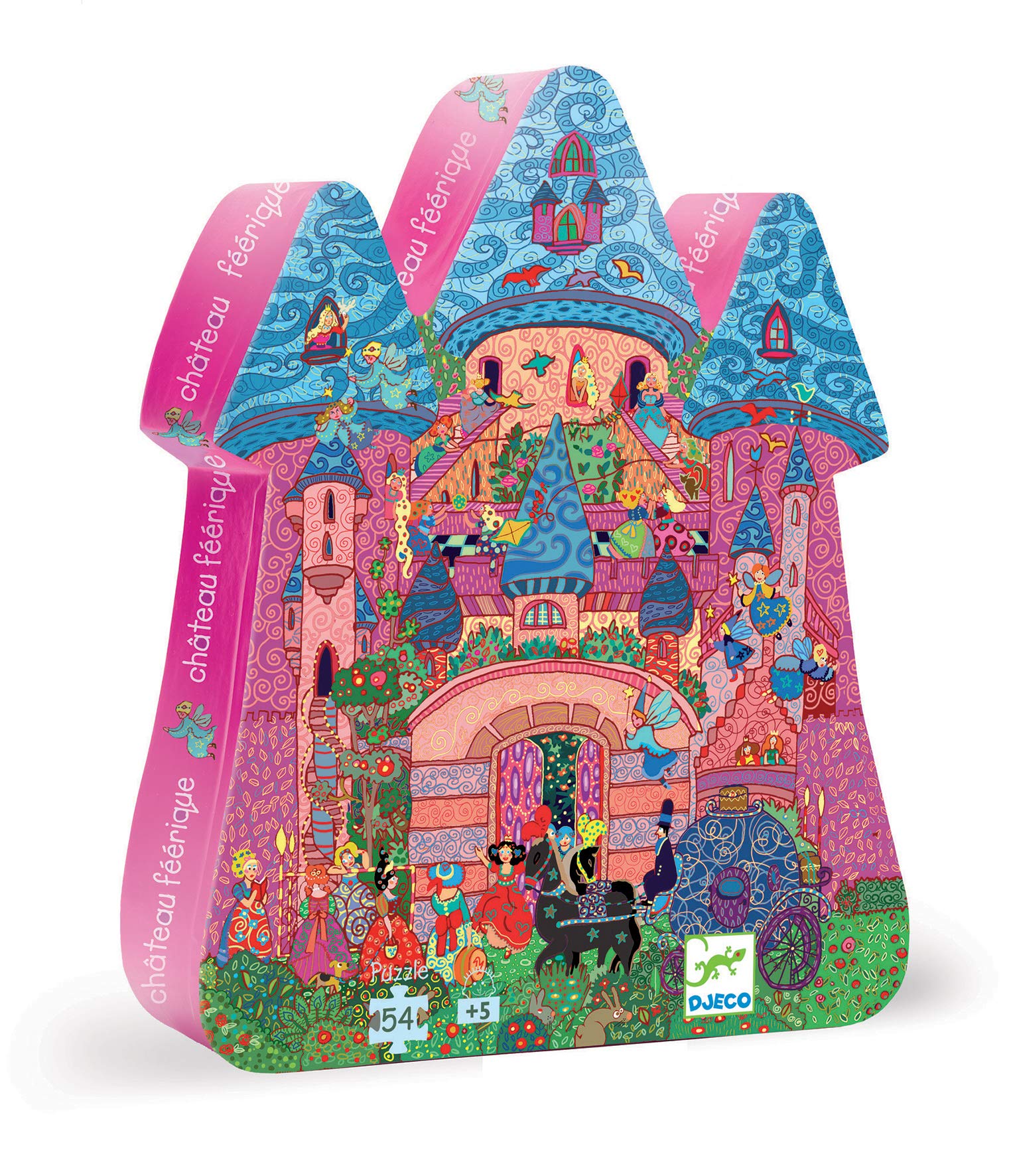 DJECO Puzzle Carton Château Féerique (54 Pièces), Enfants dès 5 ans - Améliorer les Compétences Visuelles et Cognitives, Développe l'Imagination - Pièces Faciles à Attraper - Boîte Décorative 3070900072466