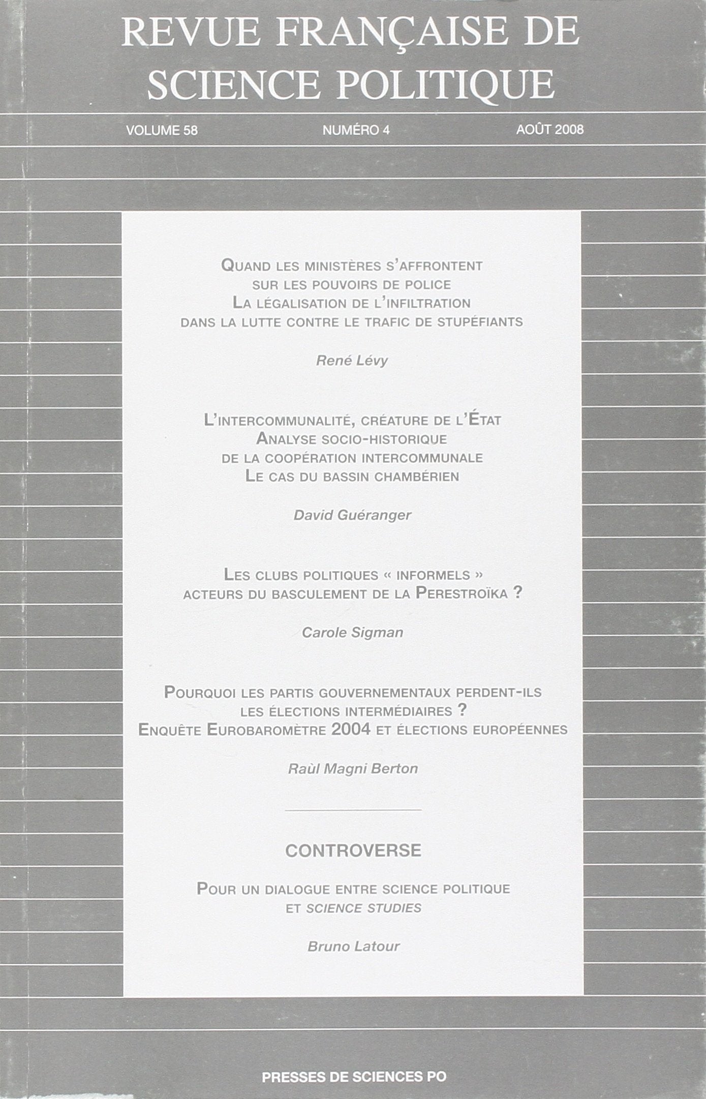 Revue Française de Science Politique vol 58 n°4 Aout 2008 9782724631173