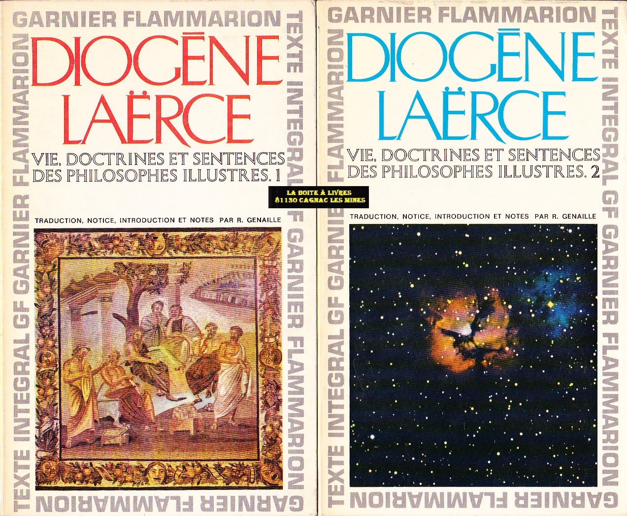 Diogène Laërce, en 2 Tomes, Vies, doctrines et sentences des philosophes illustres, Grec ancien, Antiquité 