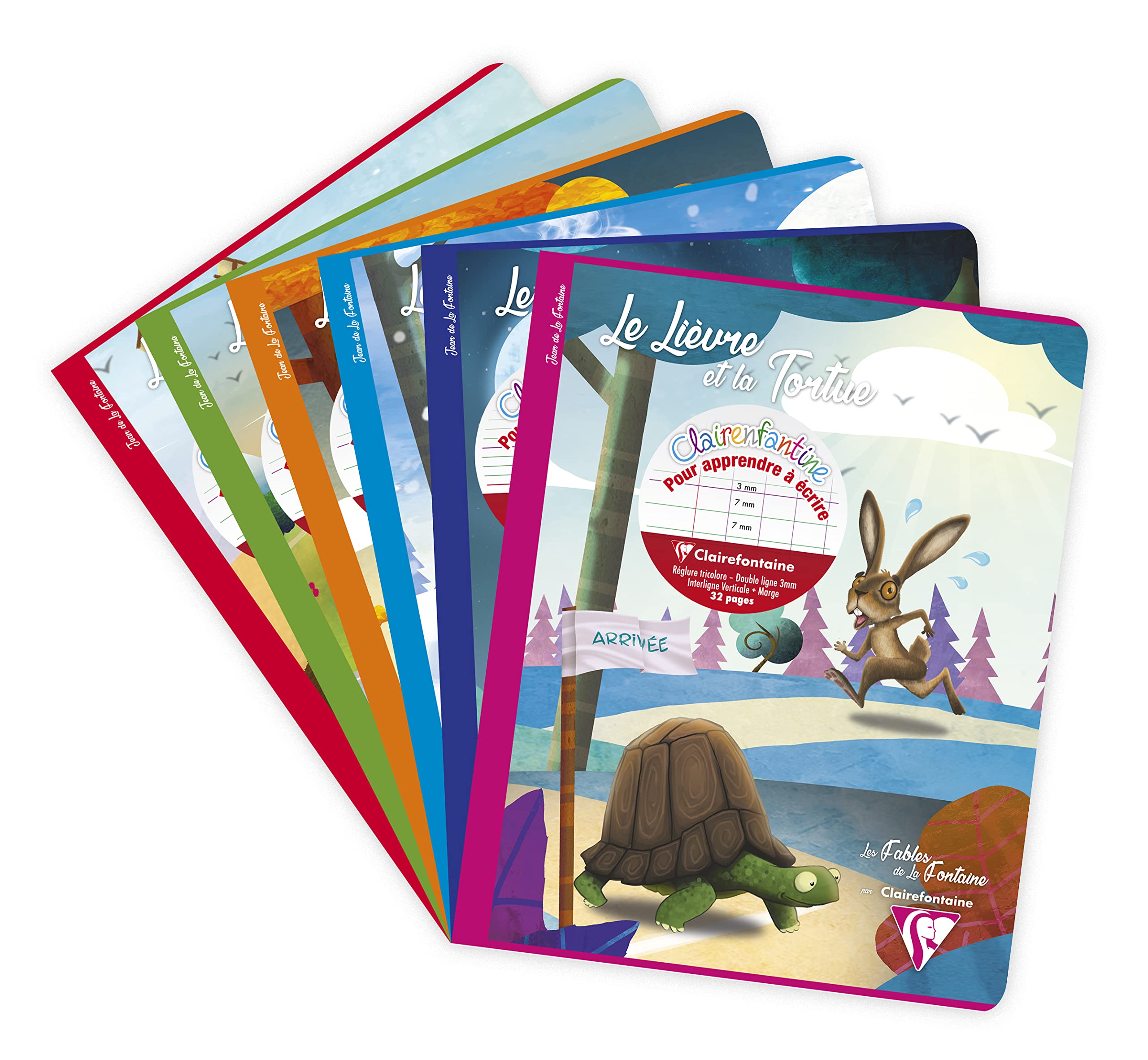 Clairefontaine 36794C Un Cahier d'Écriture Agrafé "Les Fables de La Fontaine" - 17x22 cm - 32 Pages Double Ligne 3 mm Interligne Verticale - Papier Blanc 90 g - Motif Aléatoire 3329680367942