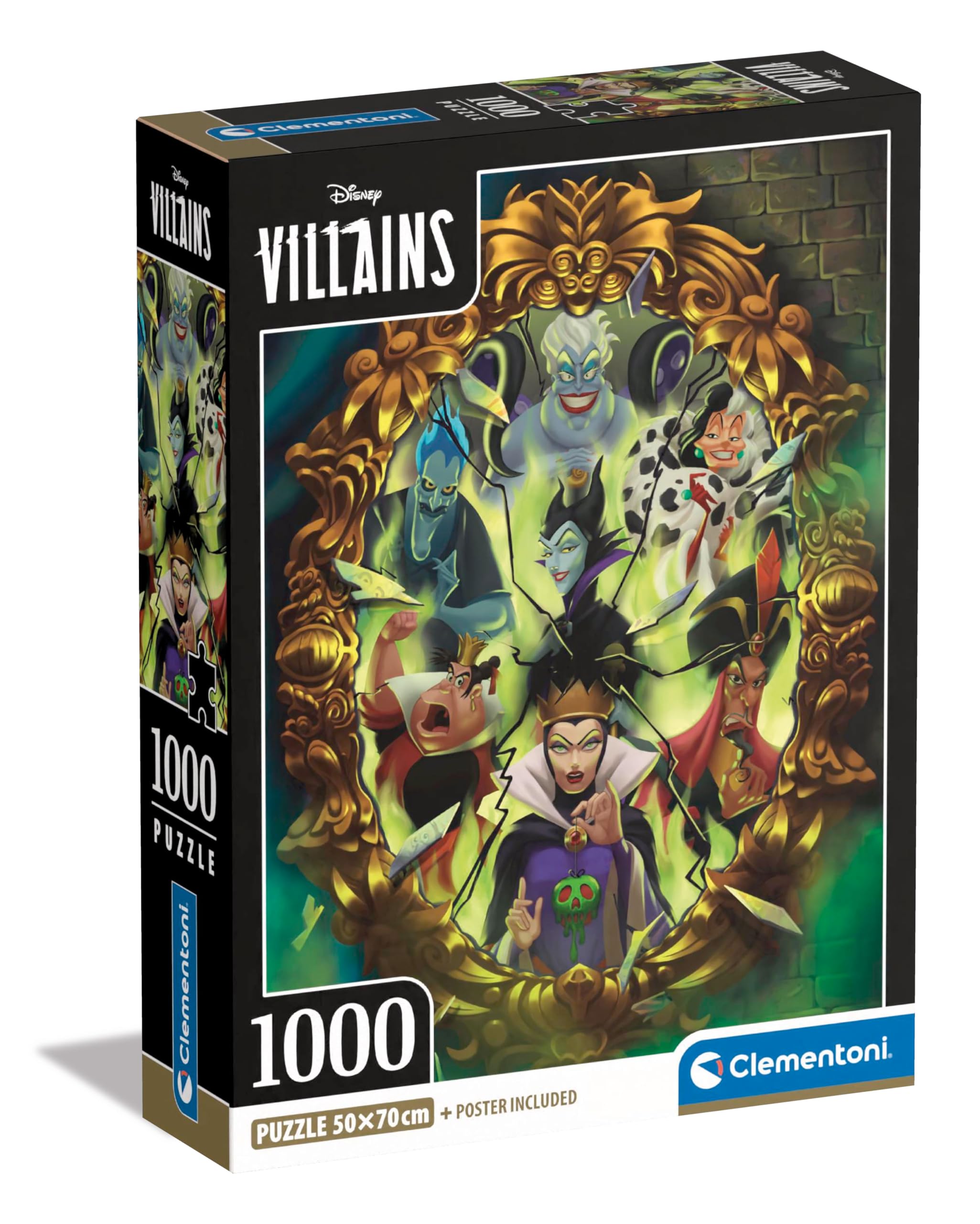 Clementoni | Puzzle Disney Villains 1000 Pièces pour Adultes 14 Ans+ | Panorama 98x33 cm | Poster Inclus | Méchants Classiques Disney | Jeu de Société | Détente |Jeu de société pour Adultes 8005125398126