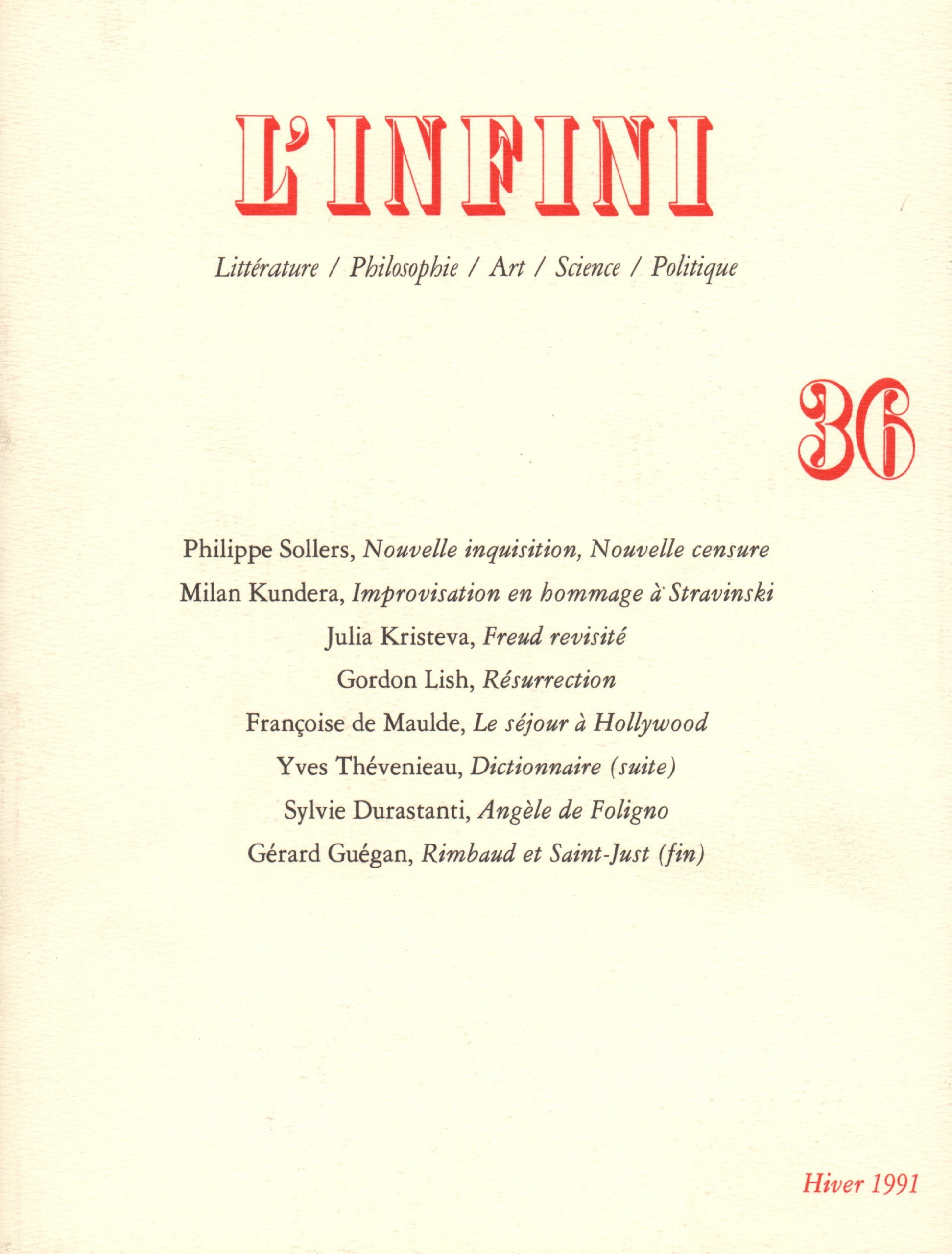 L'Infini, numéro 36, hiver 1992 9782070724840