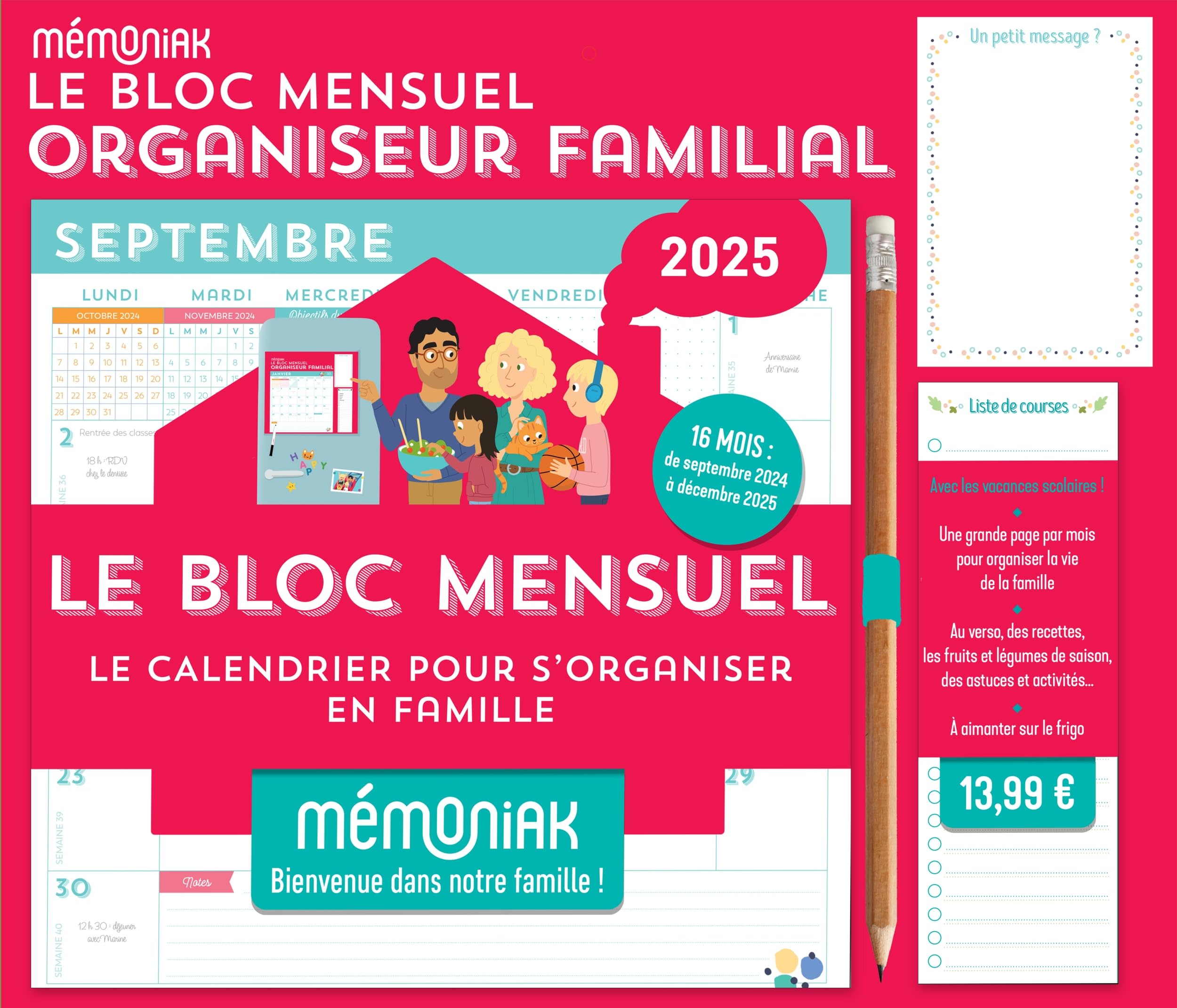 Le Bloc mensuel organiseur familial Mémoniak, calendrier (sept. 2024 - déc. 2025) 9782383824381