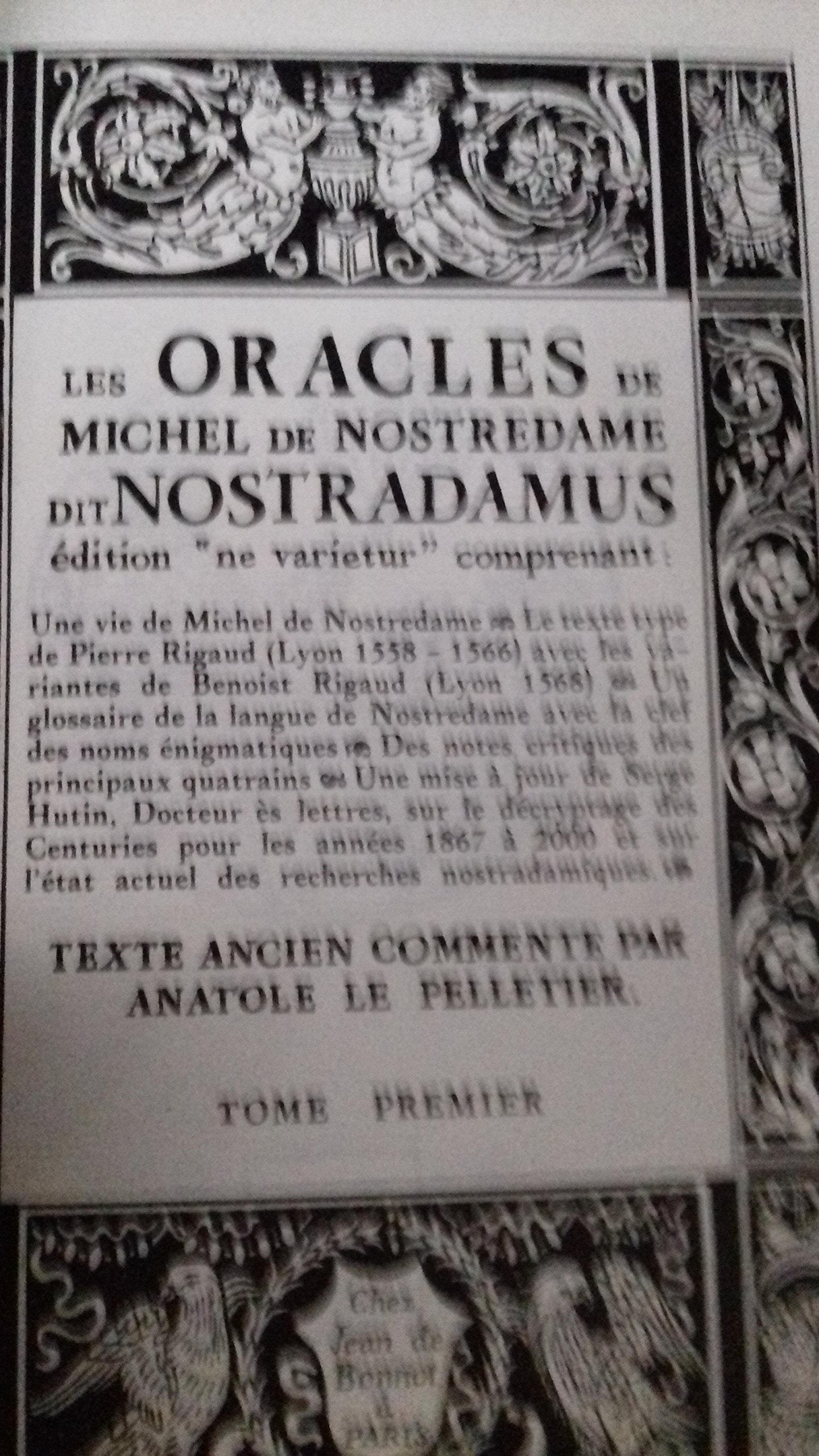 LES ORACLES DE MICHEL DE NOSTREDAME DIT NOSTRADAMUS.TOME 1. 