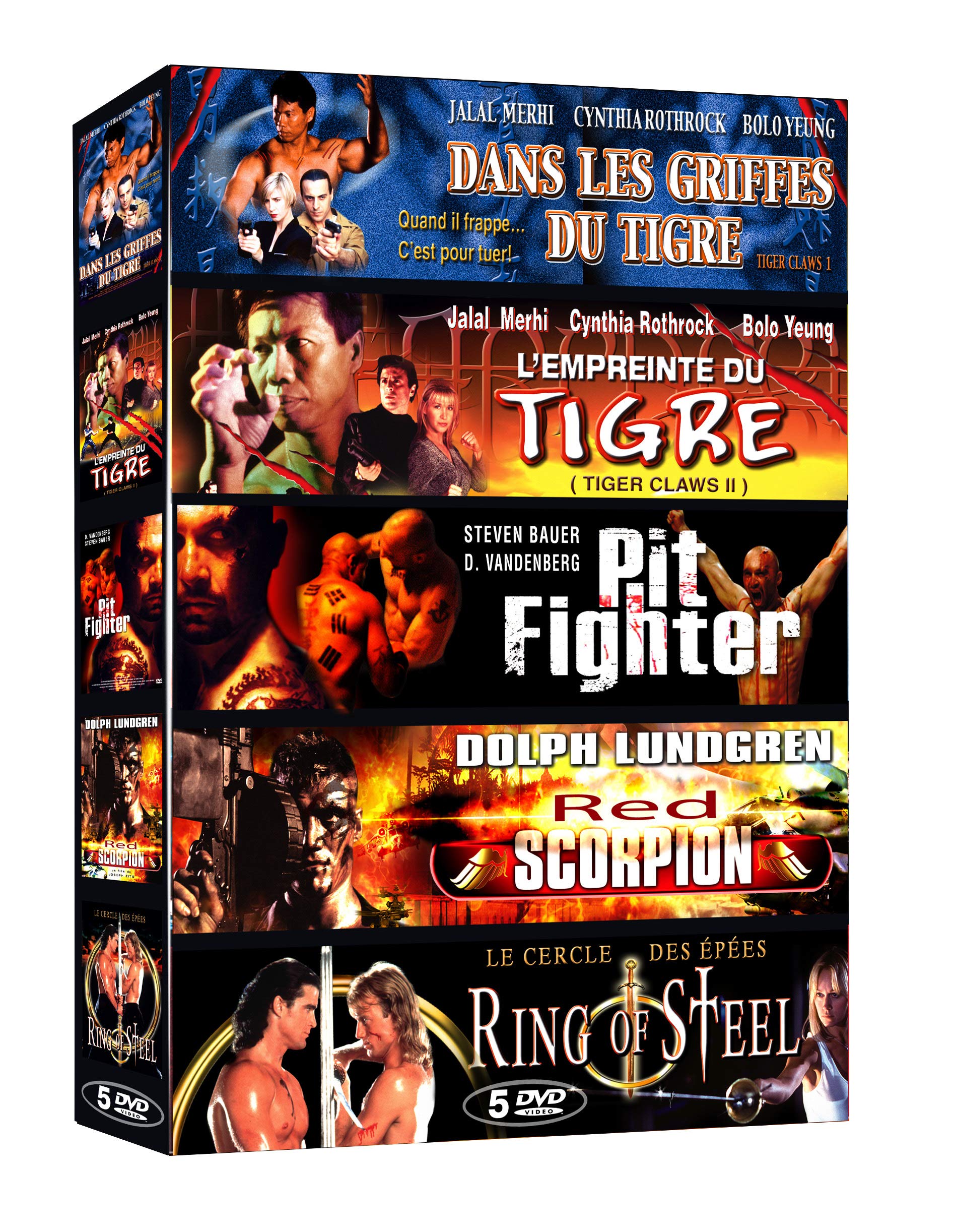 Action Aventure-Coffret 5 Films n° 2 : dans Les Griffes L'empreinte du Tigre + Pit Fighter + Red Scorpion + Ring of Steel 3760103415008