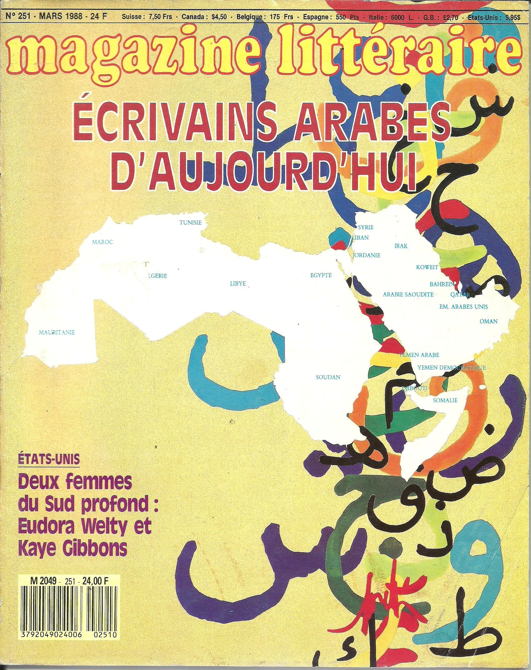 Magazine littéraire 251. Dossier Ecrivains arabes d'aujourd'hui: 52 pages. 